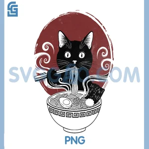Cat Eating Ramen Vintage PNG, Japanese Noodles PNG