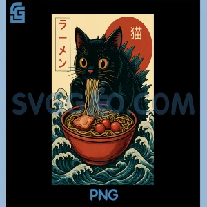Catzilla Ramen PNG, Japanese Cat PNG