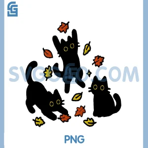 Fall Cat Autumn Aesthetic Kitten PNG, Leaves for Cat Lovers PNG