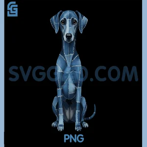 Pharaoh Dog Blue PNG, Denim Patchwork Pattern PNG