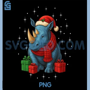 Rhino Christmas PNG, Animal Chrismas PNG