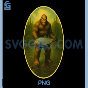 Sasquatch Fishing PNG, Bigfoot Salmon Fishing PNG