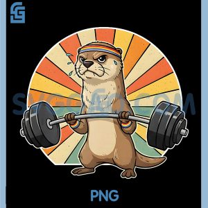 Weightlifting Otter Fitness PNG, Gym Workout Muscles Retro PNG