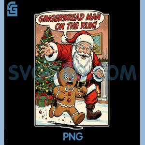 Gingerbread Man on The Run PNG, Funny Retro Christmas Escape Desi PNG