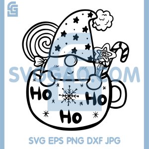 Cute Christmas Gnome Mug SVG, Ho Ho Ho Candy Line Art SVG