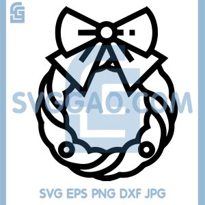 Christmas Wreath Line Art SVG, Cute Bow Holiday Outline Design SVG