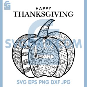 Thanksgiving Zentangle Pumpkin SVG, Detailed Fall Coloring Design SVG