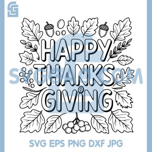 Fall Leaves Thanksgiving SVG, Cute Acorn Berries Line Art SVG