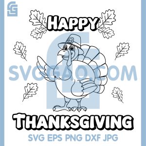 Thanksgiving Turkey Drawing SVG, Happy Autumn Leaves Line Art SVG