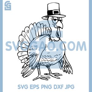 Turkey With Pilgrim Hat SVG, Thanksgiving Line Art Coloring SVG