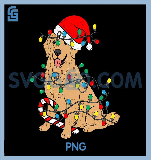 Golden Retriever Dog PNG, Christmas Lights PNG, Xmas Pet PNG – SVGGAO