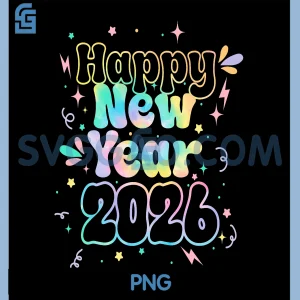 Happy New Year 2026 NYE Party PNG, Groovy Tie Dye PNG