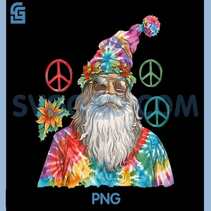 Gypsy Santa Claus PNG, Hippie Tie Dye Groovy Christmas PNG