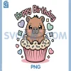 Happy Birthday PNG, Capybara Kawaii PNG, Cupcake Chibi Pastel Fun PNG