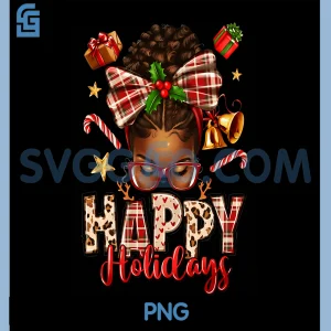 Happy Holidays PNG, Afro Woman with Plaid Bow PNG, Christmas Design PNG