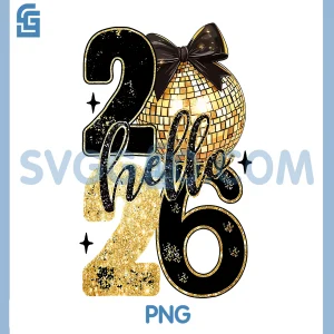 Happy New Year 2026 PNG, Disco Ball Bow PNG, New Year's Eve Party PNG
