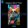 Happy New Year 2026 Funny PNG, Corgi Dog Lover PNG, Cyberpunk Xmas PNG