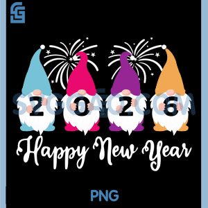 New Year 2026 Gnome Family PNG, Festive Fireworks Celebration PNG
