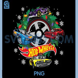 Hot Wheels PNG, Christmas Wreath with Lights and Cars PNG