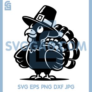 Funny Thanksgiving Turkey SVG, Pilgrim Hat Turkey Cartoon SVG