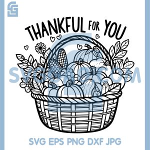 Thankful For You Basket SVG, Harvest Autumn Fruit And Veggie Illustration SVG
