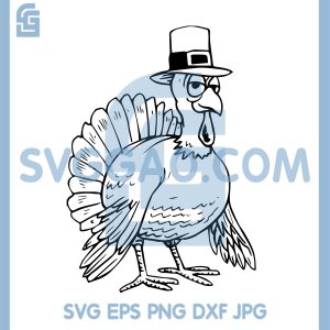 Funny Pilgrim Turkey Line Drawing SVG, Cute Thanksgiving Character Style SVG