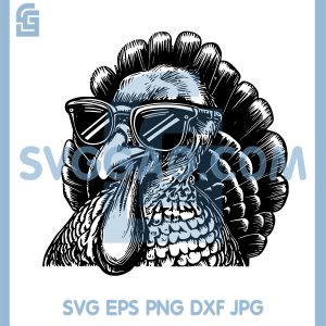 Stylish Turkey With Shades Graphic SVG, Classic Thanksgiving Bird Drawing SVG