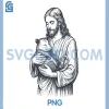 Sacred Figure Holding Opossum Art PNG, Vintage Religious Animal Design PNG