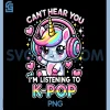 Cute Unicorn Listening To K Pop PNG, Kawaii Pastel Music Lover Design PNG