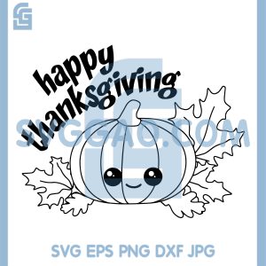 Cute Happy Thanksgiving Pumpkin SVG, Adorable Fall Leaf Coloring Art SVG
