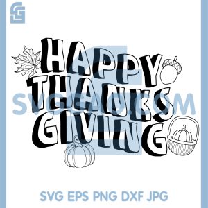 Happy Thanksgiving Bubble Letters SVG, Fun Fall Pumpkin Coloring Art SVG