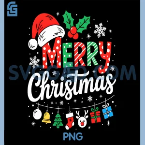 Colorful Merry Christmas Ornaments PNG, Festive Santa Hat Holiday Art PNG