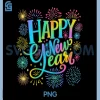Happy New Year Colorful Lettering PNG, Fireworks Celebration Design PNG