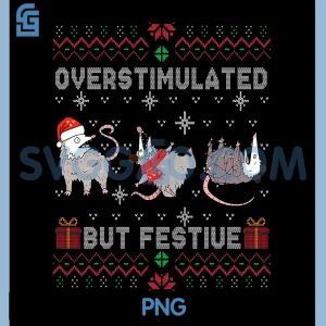 Overstimulated Christmas Opossum Art PNG, Festive Holiday Possum Design PNG