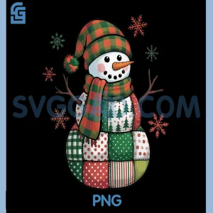 Patchwork Snowman Retro PNG, Funny Christmas Snowman PNG