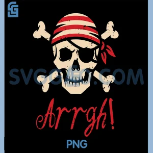 Pirate Skull With Red Bandana PNG, Arrgh Pirate Bones Graphic PNG
