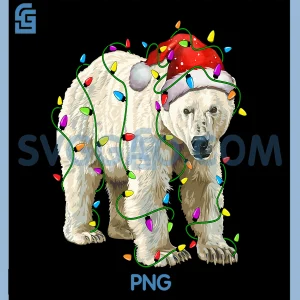 Polar Bear Santa PNG, Christmas Tree Lighting PNG, Xmas Funny PNG