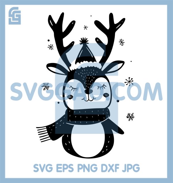 Cute Winter Deer In Scarf And Hat SVG, Snowy Christmas Reindeer Art SVG ...