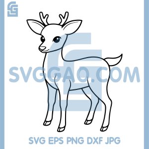 Simple Baby Deer Line Drawing SVG, Cute Standing Fawn Outline Design SVG