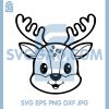 Cute Baby Reindeer Face Outline SVG, Adorable Little Deer Head Drawing SVG