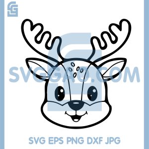 Cute Baby Reindeer Face Outline SVG, Adorable Little Deer Head Drawing SVG