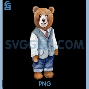 Dressed Teddy Bear PNG, Vintage Aesthetic PNG