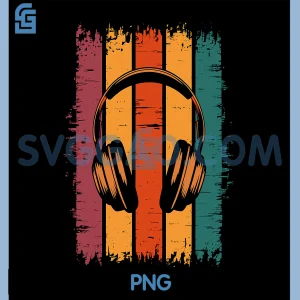 Vintage Music Headset Graphic PNG, Retro Color Stripe Design PNG
