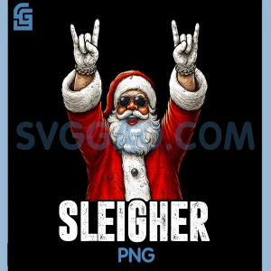 Sleigher PNG, Cool Santa Rock On Christmas PNG