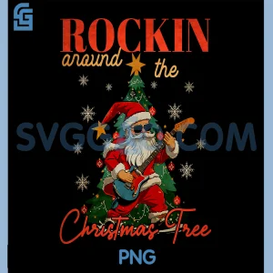 Rocking Around The Christmas Tree PNG, Santa Rock and Roll Guitar PNG