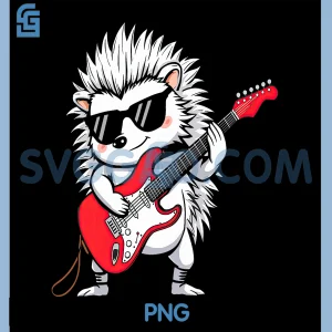 Rockstar Hedgehog PNG, Graphic With Electric Guitar PNG
