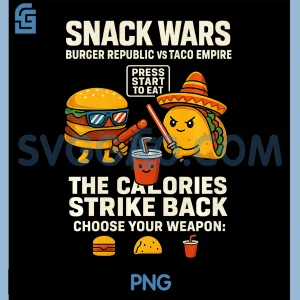 Snack War PNG, Funny Food Fight BurgerTaco PNG, Retro GamerParody PNG