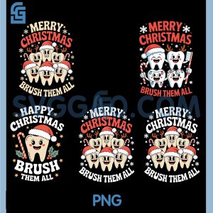 Happy Merry Christmas Brush Them All PNG Bundle, Teeth Dental Dentist Bundle PNG