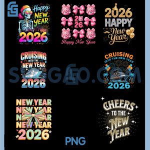 Cheers To The New Year 2026 PNG Bundle, Gold Retro Typography Holiday Art PNG Bundle