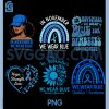 In November We Wear Blue Diabetes Awareness PNG Bundle, Blue Ribbon Support Art PNG Bundle
